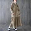 Loose Lace-up Women Dress with Ruffles Collar and Pockets Casual Spring Solid Color Pleated Female Dresses