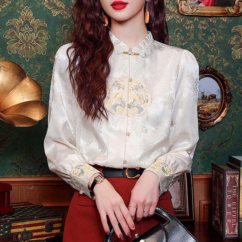 New Chinese Style Embroidered Cheongsam Shirt for Women's Spring Clothes New Retro Shirt Fashionable Niche Top