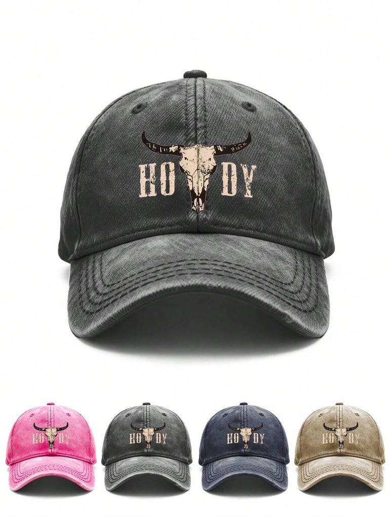Unisex Bull Skull Printed Baseball Cap With Adjustable Closure For Adults