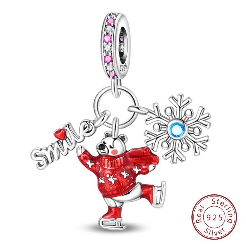 New Winter Charms Bead Copper Snowflake Snowman Penguin Deer Dangle Fit Bangle Bracelet Necklace Diy Jewelry