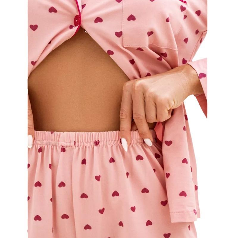 Spring and Autumn New Women's Pajamas Homewear Set of Girls Students Love Peach Long-Sleeved Long Pants Casual Pajamas Homewear