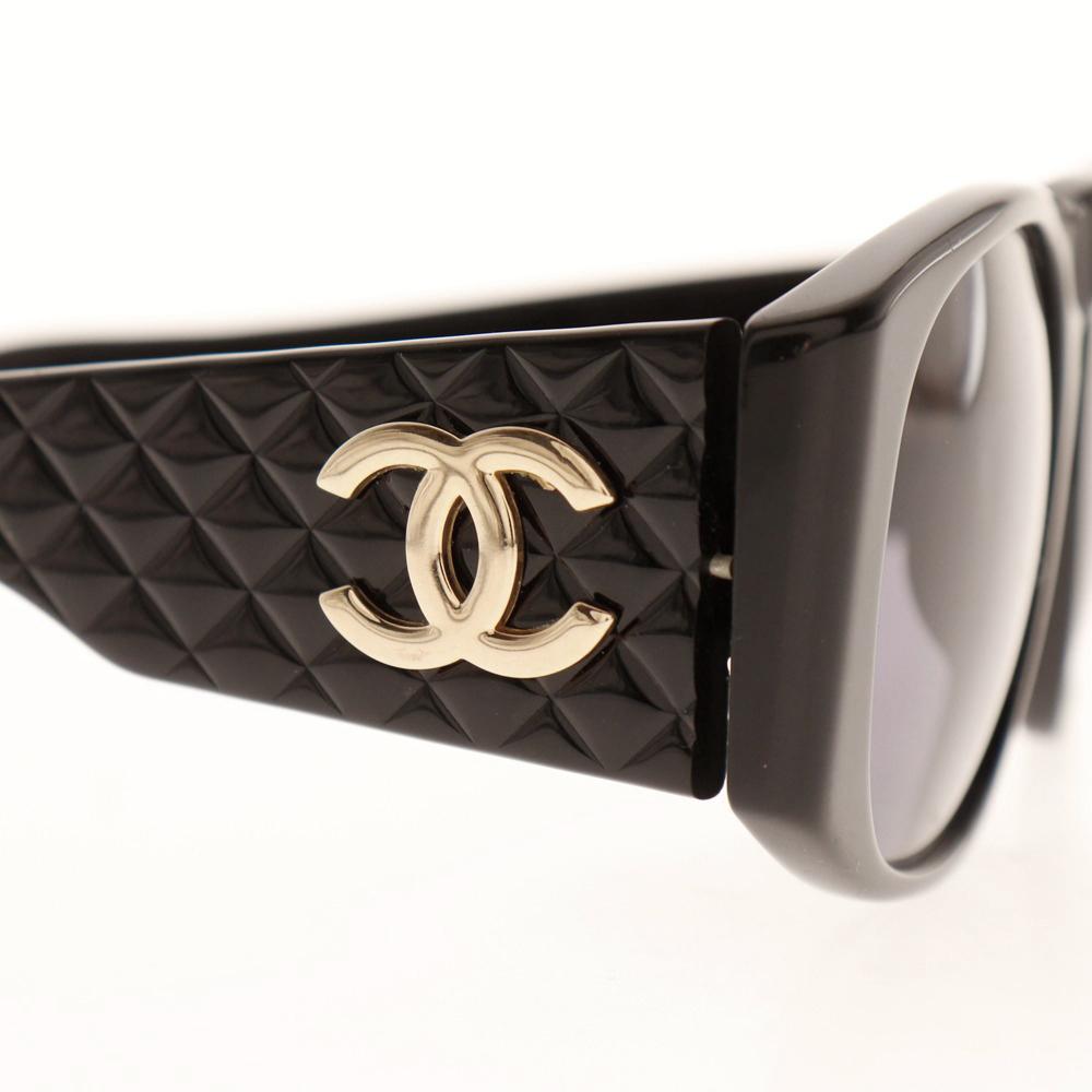 CHANEL COCO Mark sunglasses 94305 Matelasse black plastic Women Used