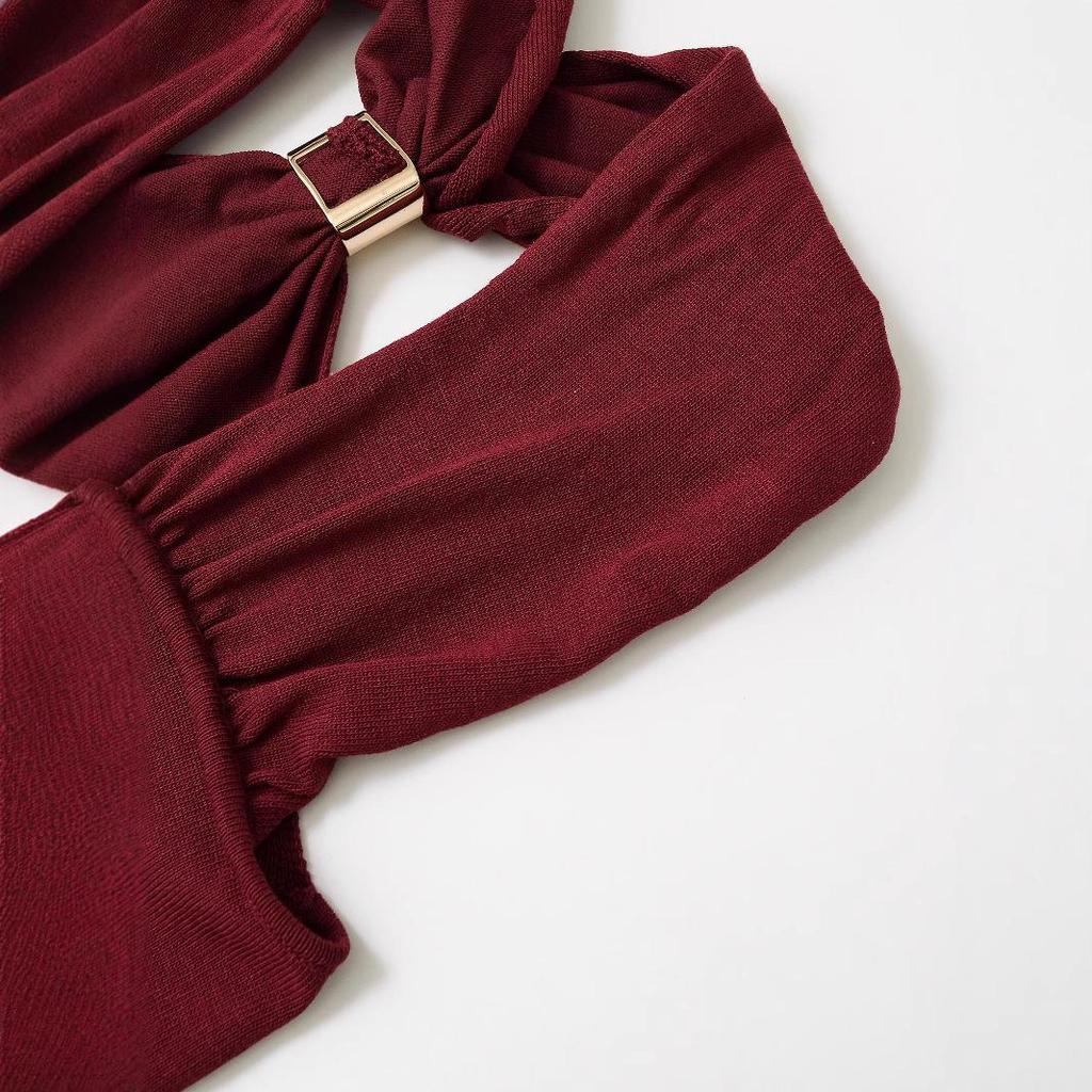 European & American Women's Fashion 2025: Versatile Gold-Tone Embellished Halter Neck Knitted Top