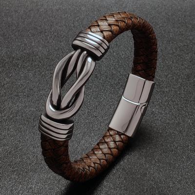 Newest Retro Braided Leather Bracelet Men Jewelry Trendy Stainless Steel 8 Magnetic Clasp Bangles Wristband