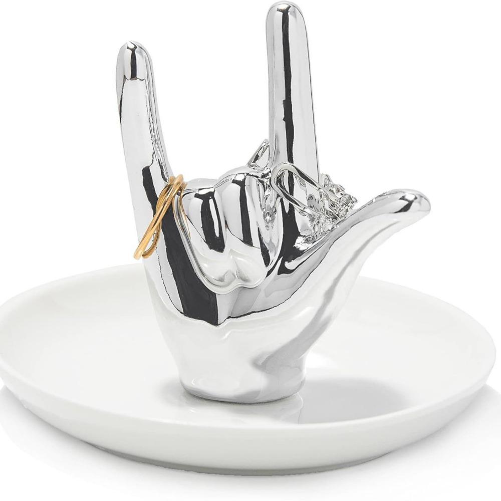 

Light Luxury Ceramic Jewelry Plate Nordic Hand Storage Tray Gesture Ring Stand Home Decor серебряный