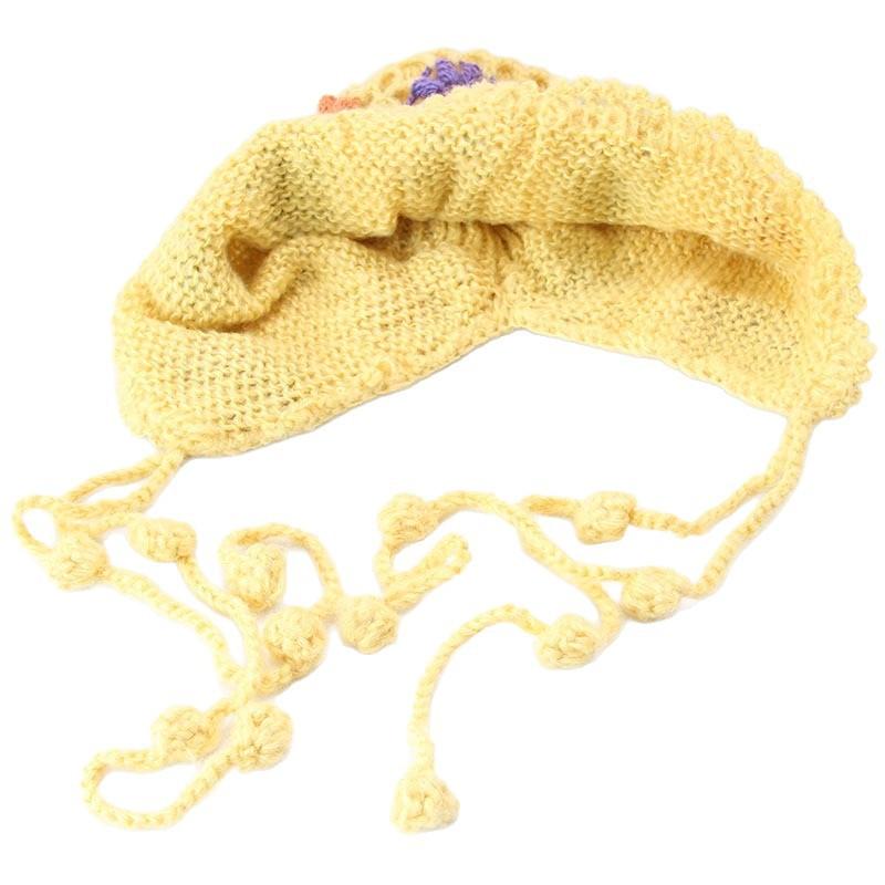 Handmade crocheted ear protection hat women's autumn and winter ethnic style colored flower knitted hat fringed strap ball bag head wool hat