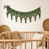 Cotton Rope Backdrop Boho Garland Wall Hanging with Wooden Beads, Hand Woven Tassel Banner, Textured Decor Nordic Window Tapestry, Bohemian