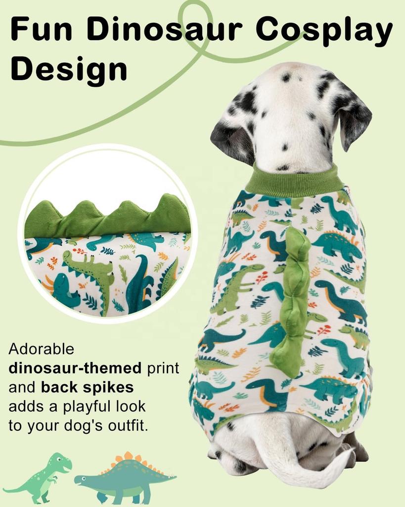Dinosaur Costume Dog Pajamas, Stretchy Spandex Crystal Velvet Sleepwear Coat Soft Pet Outfit Clothes for All Seasons