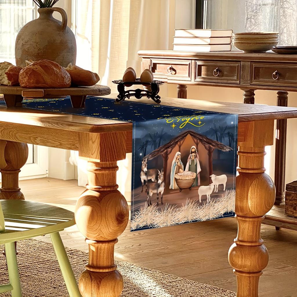1Pc Christmas Table Decor - Nativity With Table Runner, Wonderful Xmas Small Gift For Religious Folks