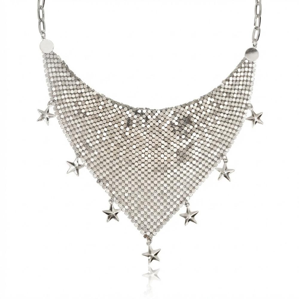 Silver Metal Sequin Necklace Five-pointed Star Gold Collarbone Chain  Women серебряный