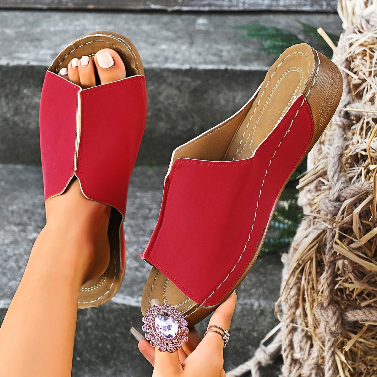 

Fashion Summer Women Wedges Slippers Lightweight Slip-on Slippers Rome Comfort Shoes Women Fashion Open Toe Lady Sandals Slides Women 36 красный