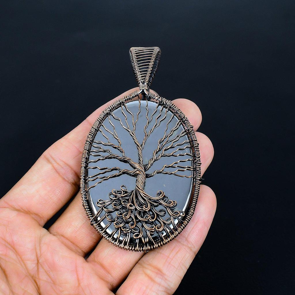 Shungite Pendant, 999 Copper Wire Wrapped Gemstone Jewelry, Handmade Tree Of Life Pendant, For Mother Day