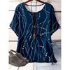 Women's Fashionable Breathable Round Neck Striped Grid Short Sleeved T-shirt Comfortable Soft Breathable Loose Summer Plus Size T-shirt