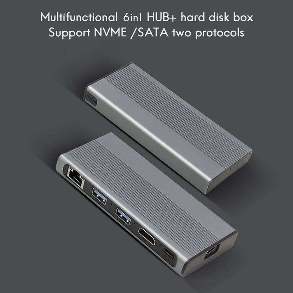 Nvme Ssd Hub, Usb C Hub Type C 3.1 To M.2 Nvme Ngff Hd 4k 1000m Lan 10gbps M.2 Ssd Case Enclosure Usb C Hub Splitter For Macbook