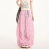 Women's Yellow Gingham Balloon Pants High Waist Oversized Casual Trousers with Elastic Waist