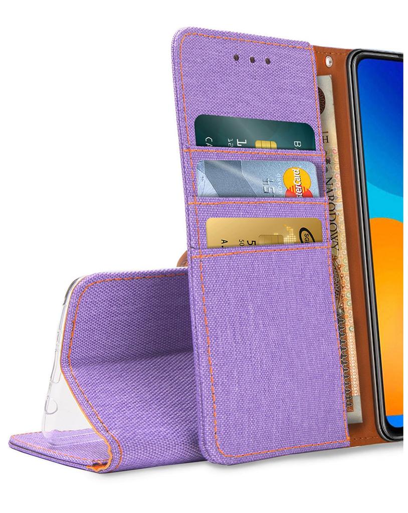 Etui Typu Portfel Do Oppo A5 Pro - Fioletowy  Pokrowiec Canvas + Szkło