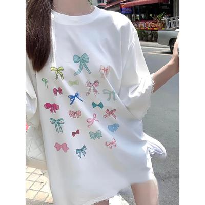 Japanese Kawaii T-Shirts Women Casual Print Short Sleeve Y2K Blouse Tees Office Lady Design Cute Loose Shirts Korean Y2k Summer