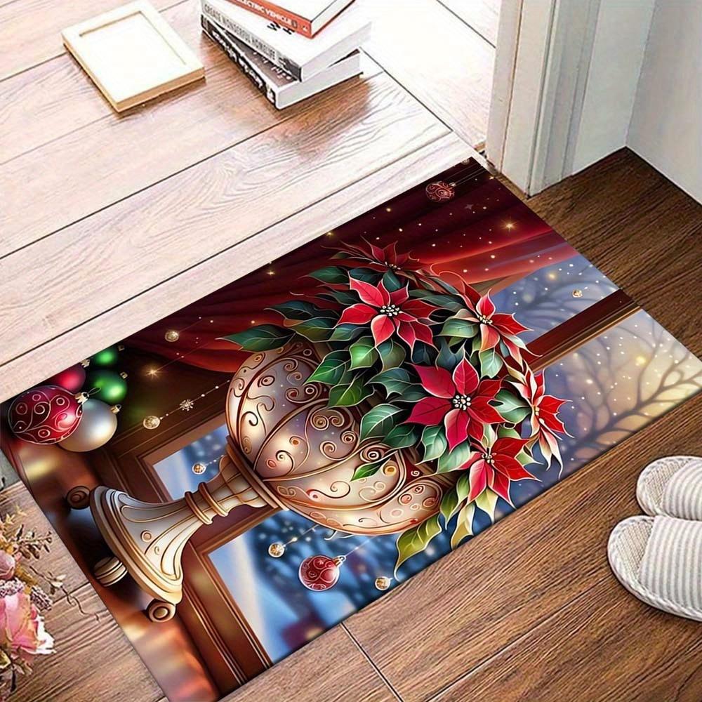 

1pc Poinsettia Christmas Flower Area Rug, Slip-Resistant, Easy-Clean, Stain-Resistant, Perfect for Cozy Living Rooms, Bedrooms, Kitchens, Of 60cm by 90cm