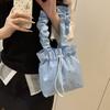 Sweet Pleated Tote Bag Large Capacity Drawstring Handbag Trendy Nylon Shoulder Bag  Commuting