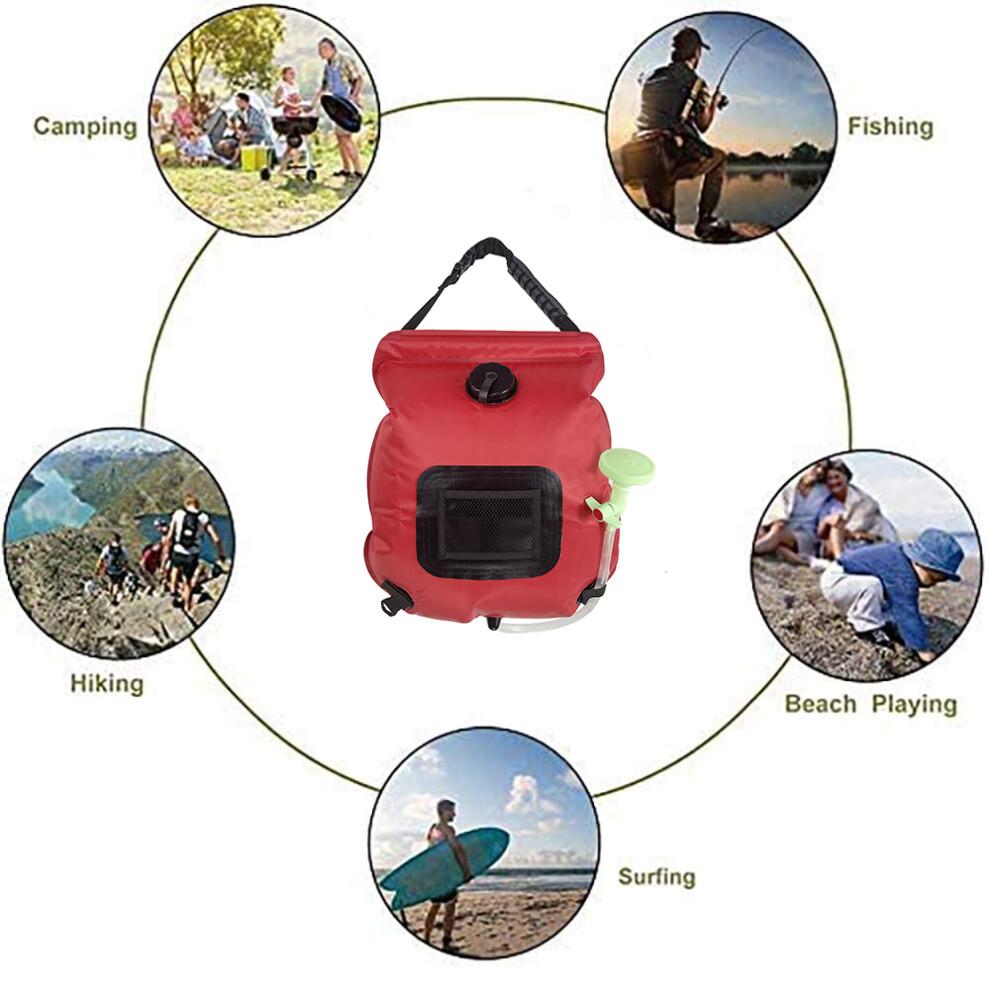 Portable Outdoor Shower, Solar Shower Water Bag Heats Water To 113F (45C) In 3 Hours With Direct Sunlight, Flexible Hose Removable For Outdoor