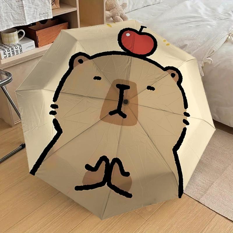 1pc Cute Capybara, Apple Automatic Folding Umbrella, Portable Collapsible Design, 8-Rib Iron Frame, Outdoor Accessory Yy250905069