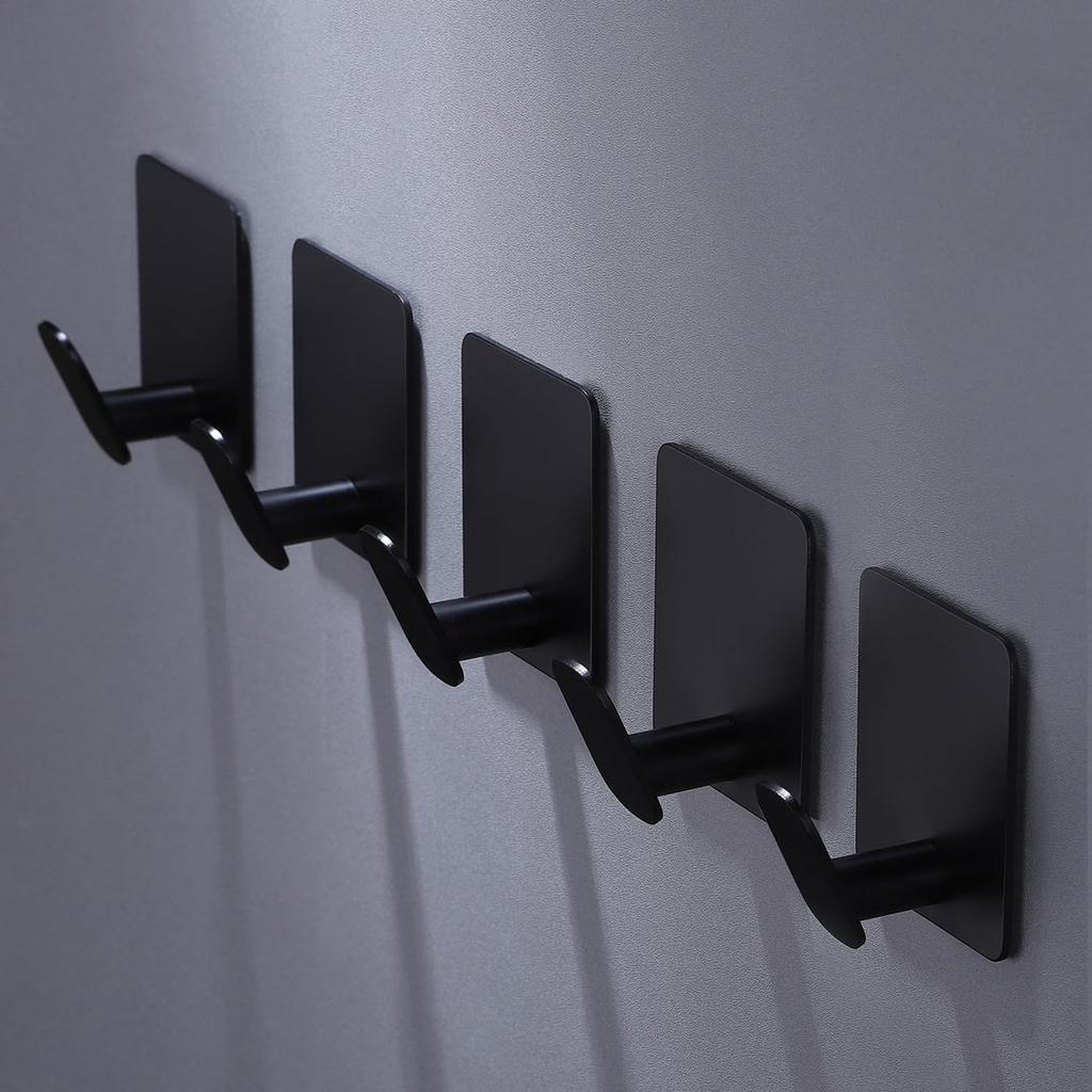 8 Pack Adhesive Towel Hooks - Bathroom Towel Hooks/Wall Hooks for Hanging Coat Robe Stick On Bathroom or Kitchen Matte Black Stainless Steel