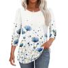 Women's Fashion Casual Floral Print Round Neck T-shirt Top With Seven Cuff Sleeves