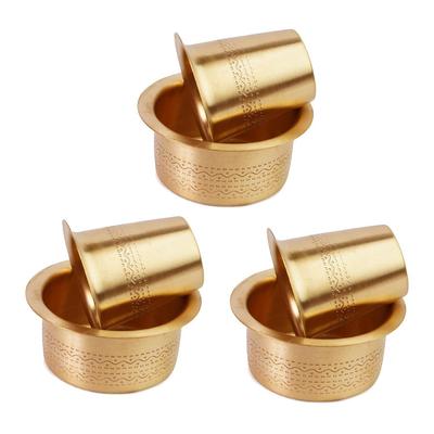 Brass Coffee Cup Dawara/Dabara & Tumbler for Serving Filter Coffee/Tea/Traditional Kumbakonam Dabara Set Matt - 150ml (Set of 3)