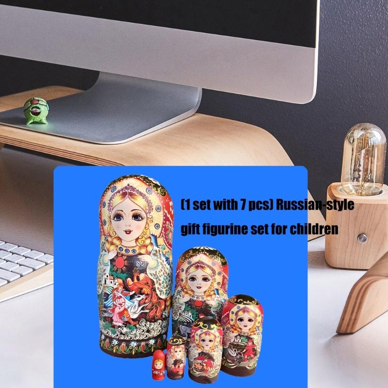 Premium Wooden Stacking Dolls Set Of 7 Cultural Educational Toy For Toddler Safe Paint Early Learning Tools