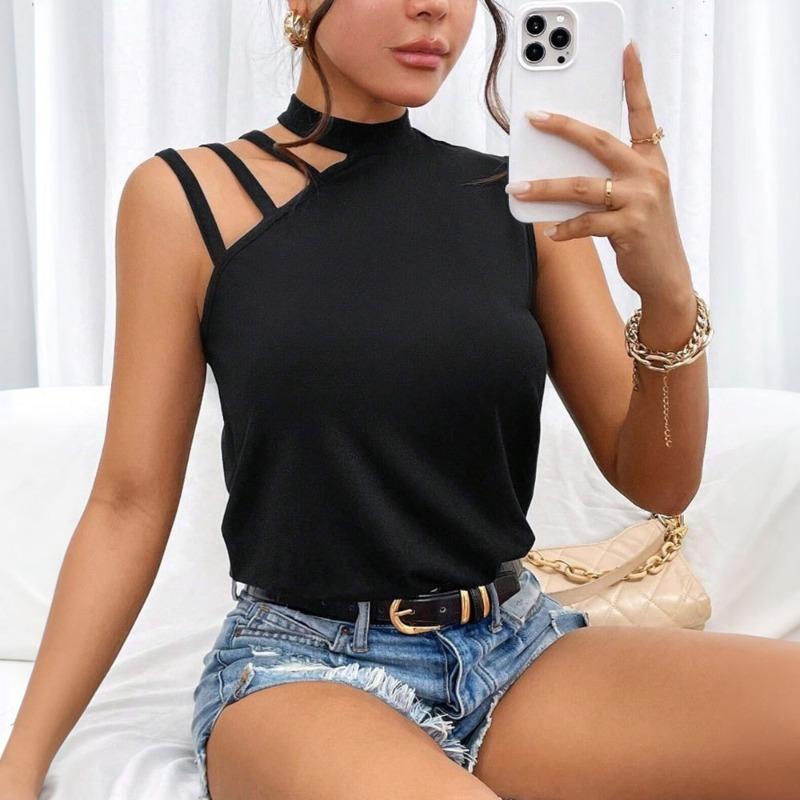 Summer Women's T-Shirt Comfortable Casual Round Neck Solid Colour Sleeveless Top