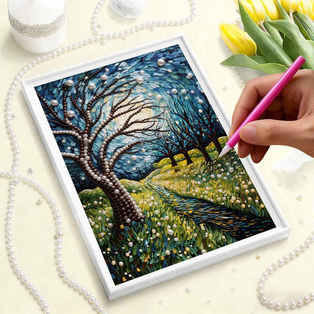 5D DIY Frameless Pearl Painting Country Road Pattern Painting Kit, Suitable for Home Living Room Bedroom and Other Wall Decoration Art Paintings