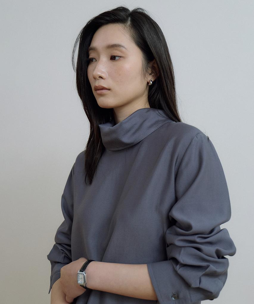 LINGSEOUL Draped Tie Blouse-Charcoal