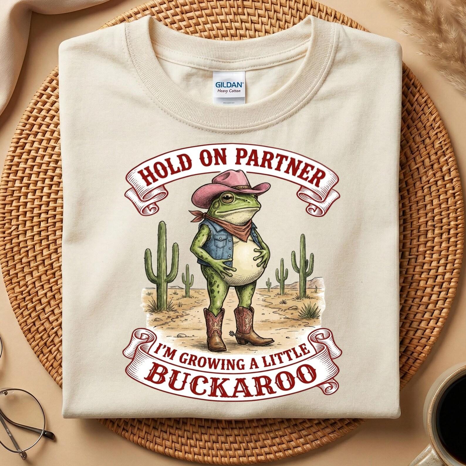 Funny Cowboy Frog Shirt, Hold On Partner Buckaroo T-Shirt, Western Humor Tee, Cute Frog Graphic Shirt, Country Gift XL