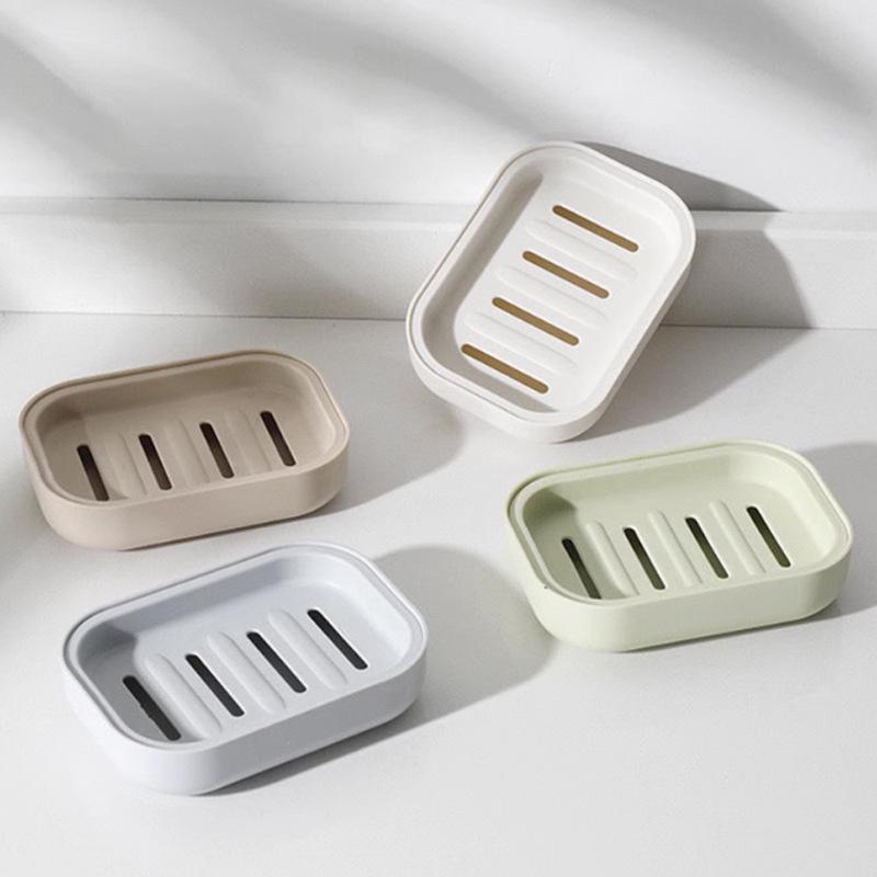 

Japanese-Style Thick Plastic Double-Layer Square Soap Box with Cover Khaki 1pc