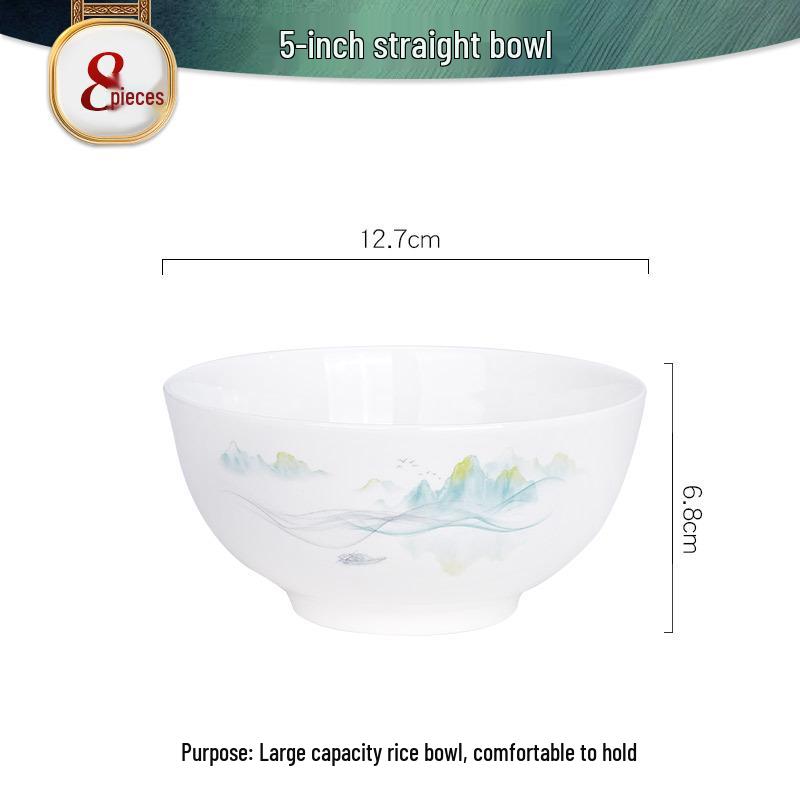 Tangshan Bone China Bowl Set: Rice, Soup, Noodle Bowls & Plates with Chopsticks - Perfect Housewarming Gift