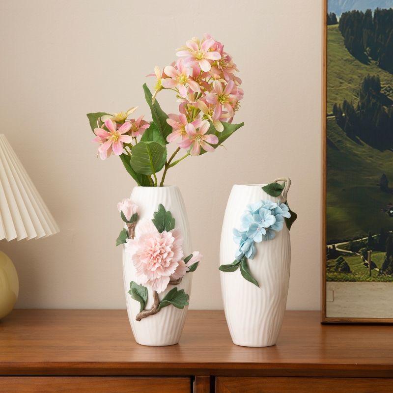 Handgefertigte Pfingstrosen Keramikvase, Dekorativer Blumenvasen im chinesischen Stil für Wohnzimmer & Büro Heimdekoration