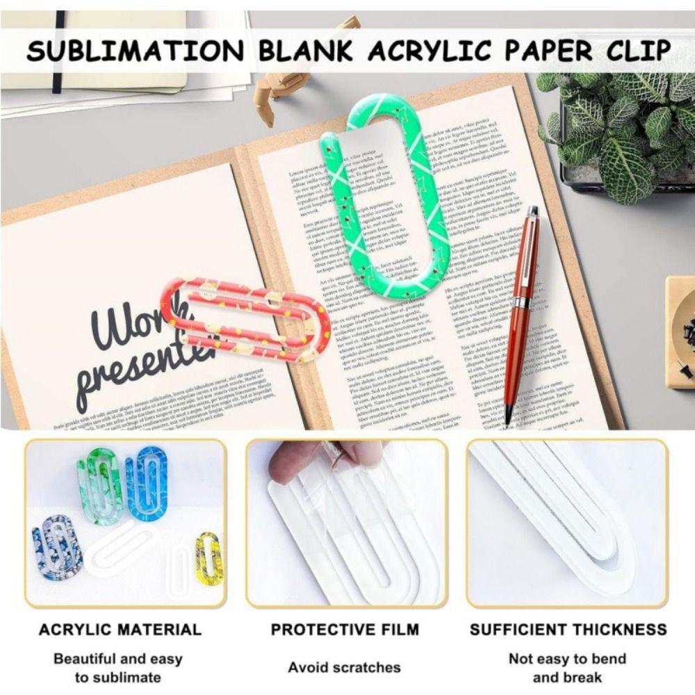 10Pcs Sublimation Blanks Acrylic Paper Clips Transparent Unfinished Bookmarkers Notebook