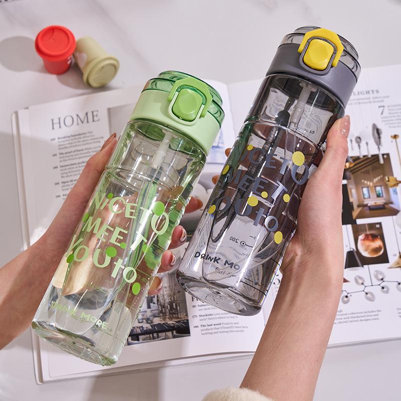 Water bottle drop resistant portable portable plastic cup high value student double drinking straw water cup children's cup food grade school cup