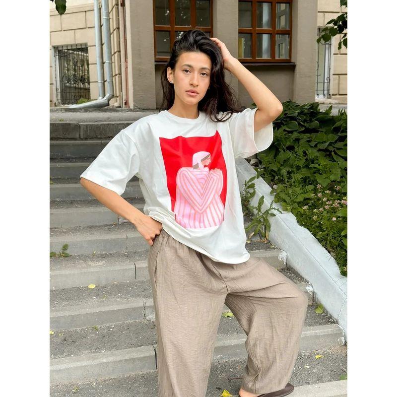 New Printed T-shirt Western Style New Fashion Casual Loose Round Neck Print Short Sleeve T-shirt Top
