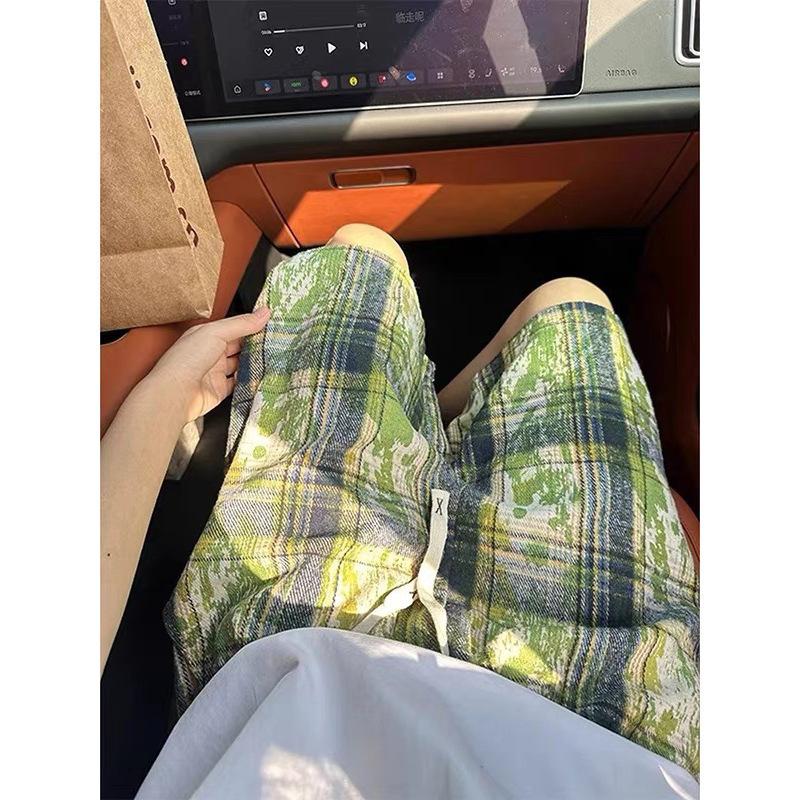 

Summer New Men s Plaid Shorts Trendy Brand Fashion Loose Large Size Five-point Pants Men s Pants XXXL зелёный