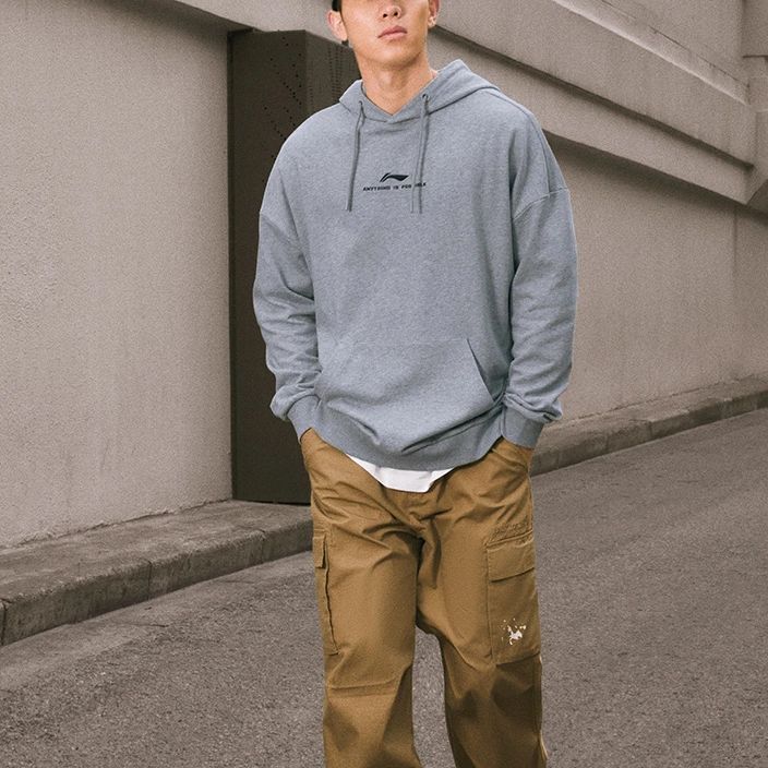 Li-Ning Sports Fashion Series Logo Hoodie Unisex Tops Floral-Grey AWDT597-3