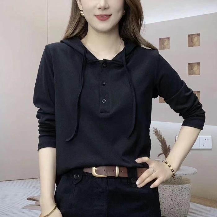 Women's Autumn Slimming Hooded Pullover T-shirt