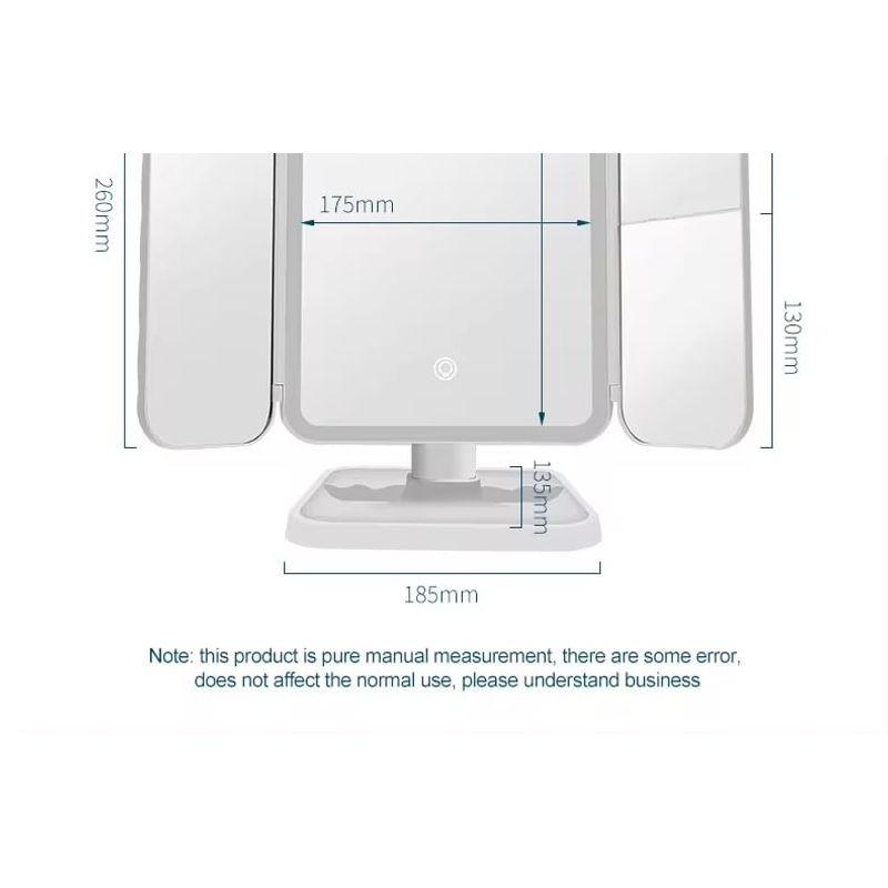 HOMTEC - 3 Panel USB Rechargeable Desktop Mirror with LED Lights