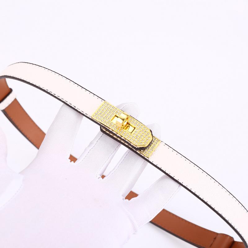 

Kelly Women s Rhinestone Double Buckle Leather Belt - Versatile, Decorative Cowhide Waistband 110 cm