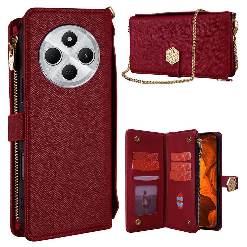 

Case For Xiaomi Redmi 14C 4G/14R 5G/Poco C75 4G Cross Texture PU Leather+TPU Wallet Phone Cover with Strap Red