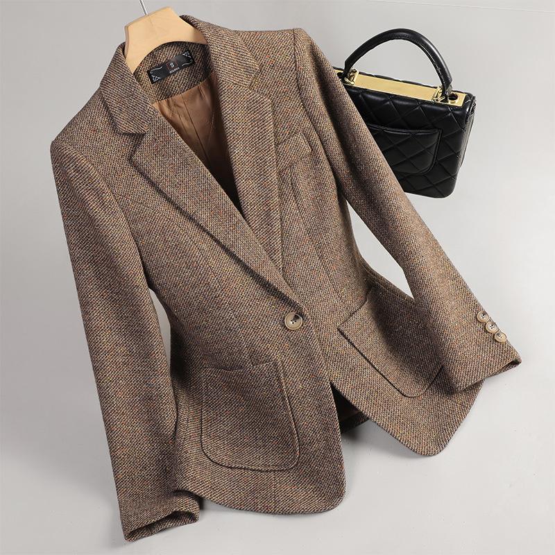 Women Long Sleeve Woolen Suit Jacket Autumn Winter Coat Ladies Office Wool Blazer Female Formal Blazer Thick Outerwear