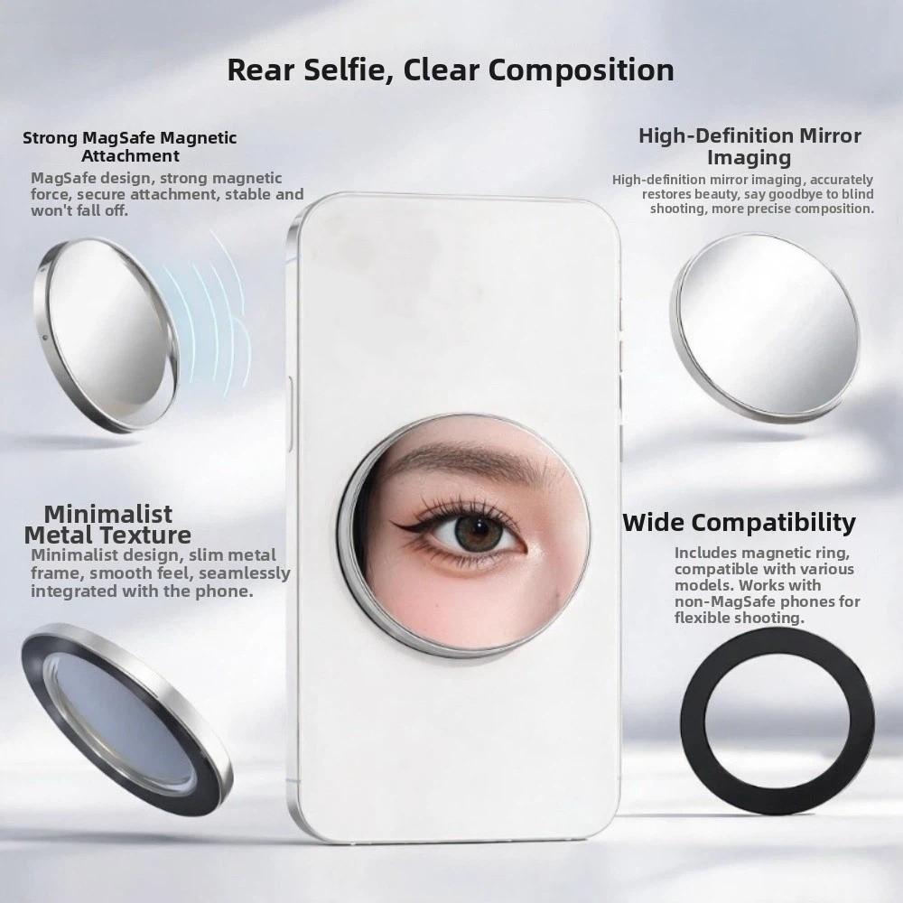 Tragbarer magnetischer Handy-Rückseiten-Selfie-Spiegel, runder Reise-Spiegel, reflektierend, für Streaming