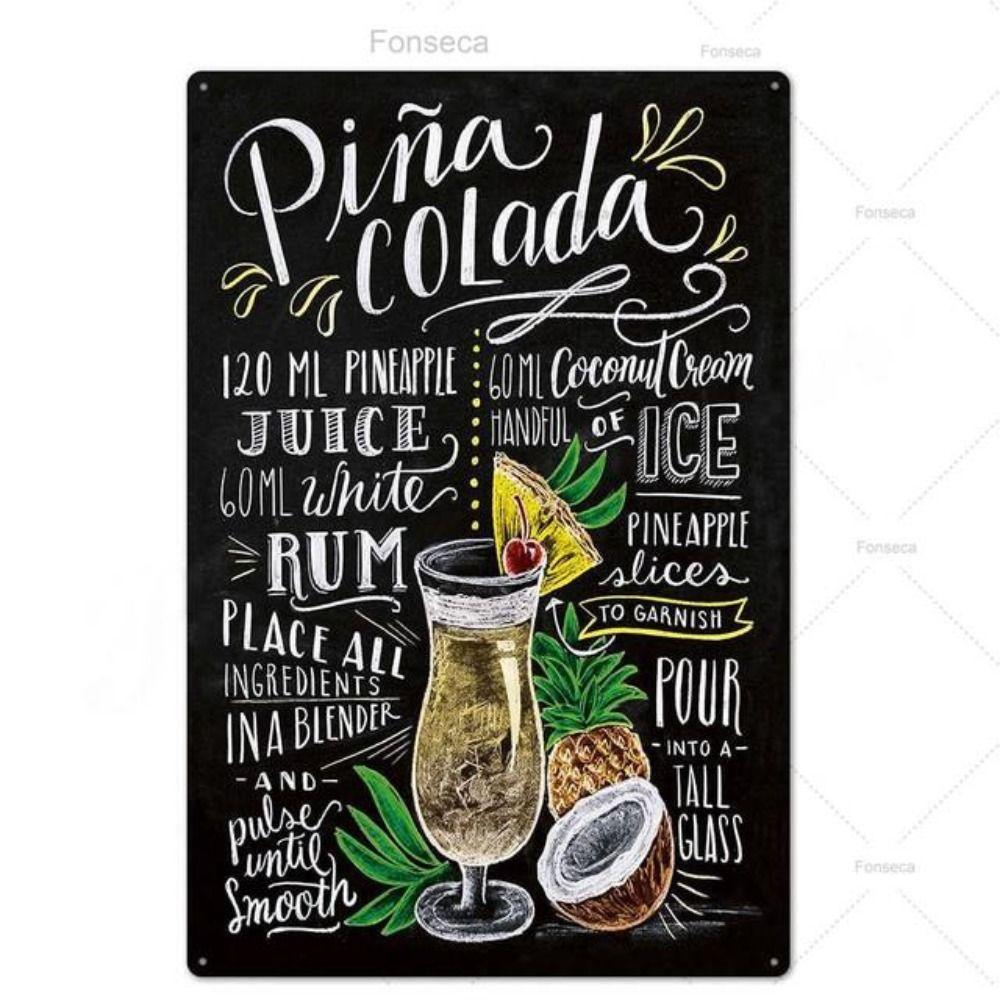 Metal Poster Cocktail Recipes Retro Bar Wall Decor