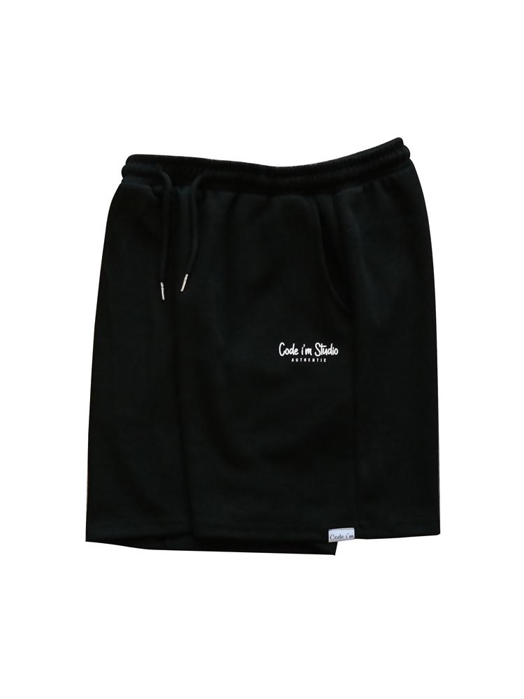 CODE I'M Authentic Logo Print Loose Fit Shorts Black