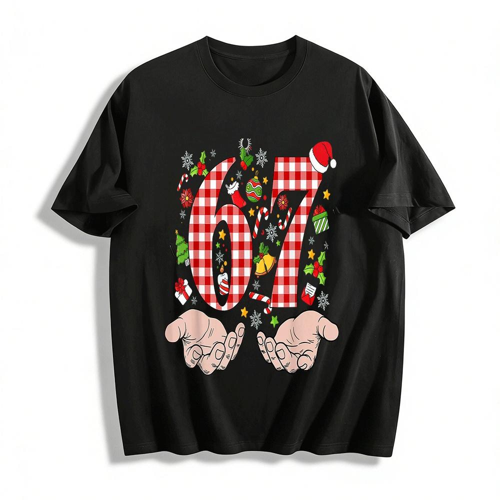 Christmas Plaid Number 67 Graphic Casual Top Pure cotton T-shirt XXS